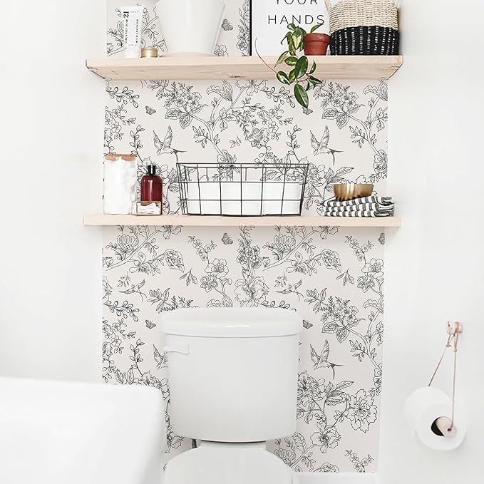 Froluya Black and Cream White Floral Wallpaper Peel and Stick Wallpaper - Image 8