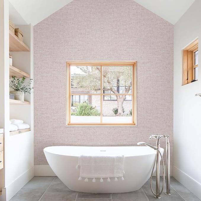 Beige Grasscloth Peel and Stick Wallpaper, Modern Textured Fabric Linen Vinyl - Image 8