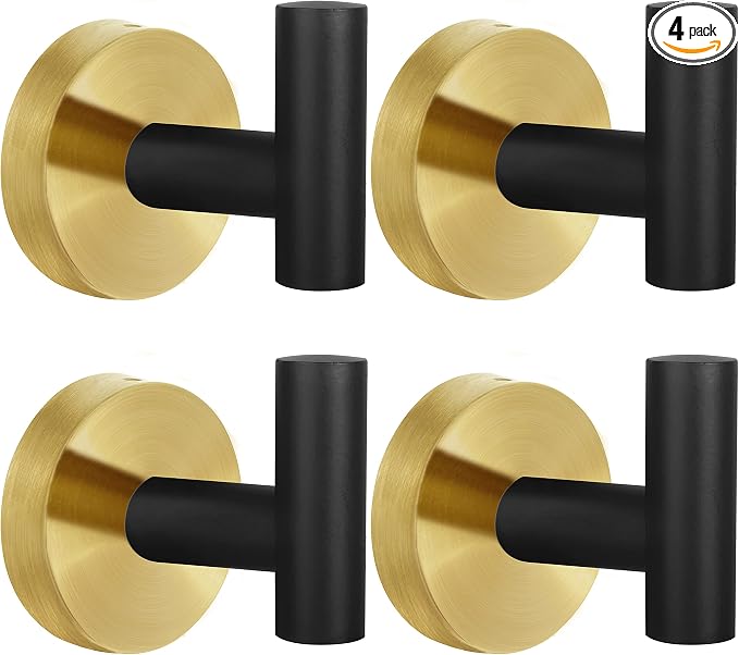 4 Pack Robe Towel Hooks Coat Black Gold Wall Hook Stainless Steel Heavy Duty by Homagic