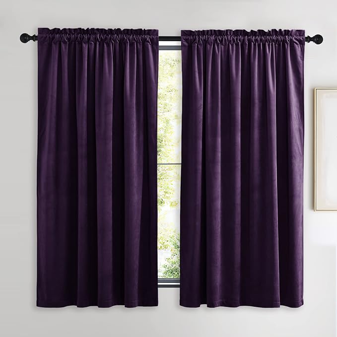 NICETOWN Purple Velvet Curtains 63 inches by NICETOWN