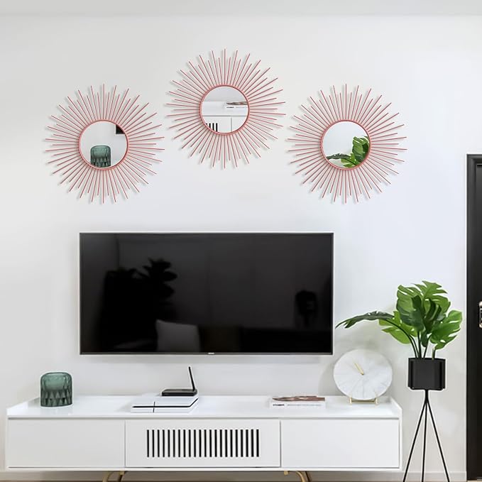 3 Pack Metal Mirrors for Wall Sunburst Wall Mirrors Home Décor Decorative - Image 5