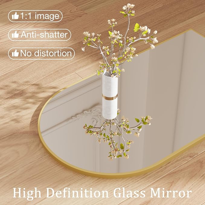 DUMOS Gold Metal Arch Vanity Rounded Rectangle Bathroom Mirrors - Image 3