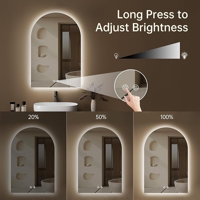 Arched Backlit Mirror Bathroom 20"x30"- Frameless LED Bathroom Mirror - Image 5