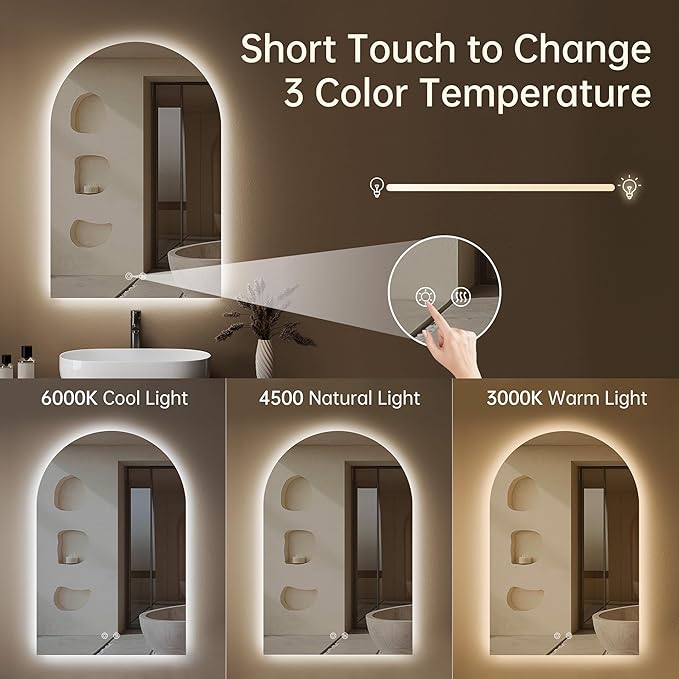 Arched Backlit Mirror Bathroom 20"x30"- Frameless LED Bathroom Mirror - Image 4