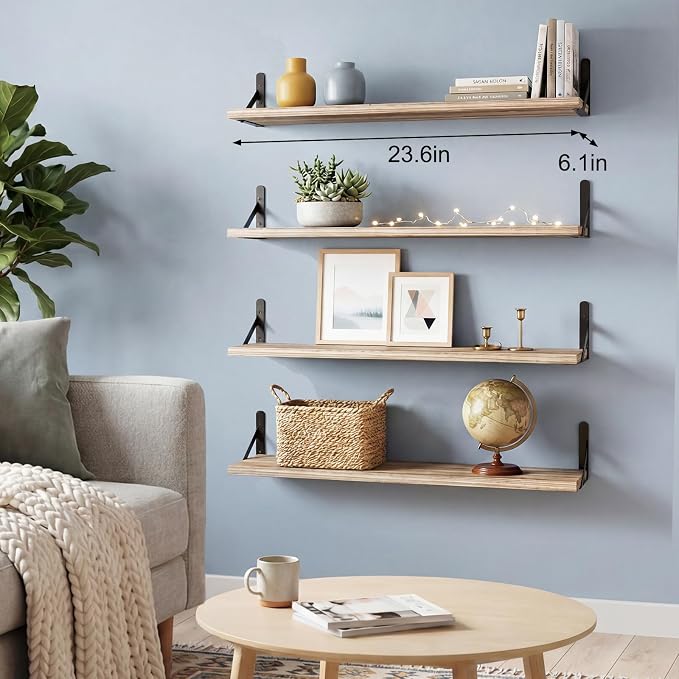 YGEOMER Floating Shelves for Wall, 23in Light Carbonized Brown Wall Shelves for - Image 2