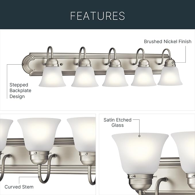 Kichler 30" 4-Light Vanity Bath Light in Brushed Nickel, Modern Bathroom Light - Image 8