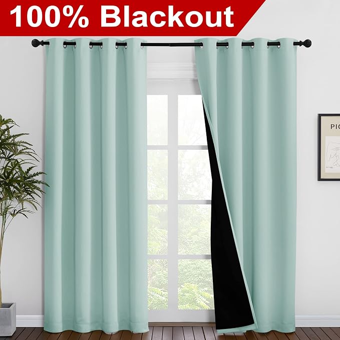 NICETOWN Aqua Blue 100% Blackout Curtain Set, Thermal Insulated & Energy - Image 2