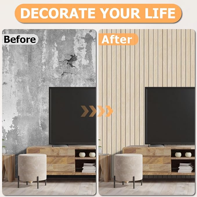 Arthome Peel and Stick Slat Wall Panels 15.7 "x120, Self-Adhesive PVC Wood - Image 7