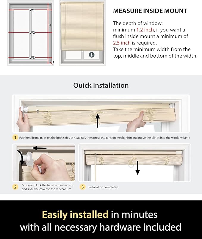 UNISHADES Custom No Tools No Drill Cordless Mini Blinds, 100% Privacy L-Shaped - Image 6