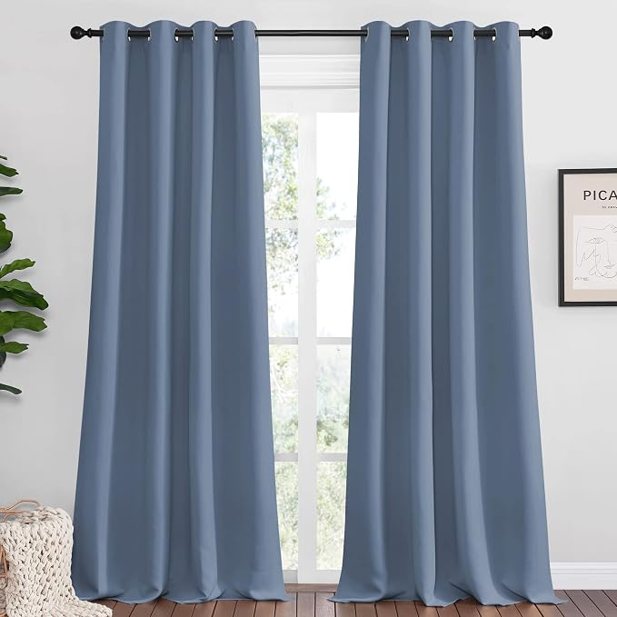 NICETOWN Stone Blue Room Darkening Curtain Panels 96" Length by NICETOWN