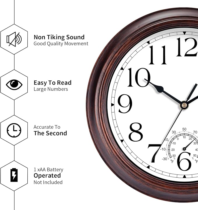 KECYET 10 Inch Outdoor Wall Clock - Image 9