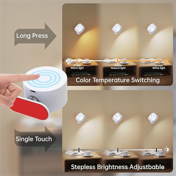 AKSDA 3Pack Battery Operated Wall Sconce, 3 Color Modes 3 Brightness Levels - Image 2