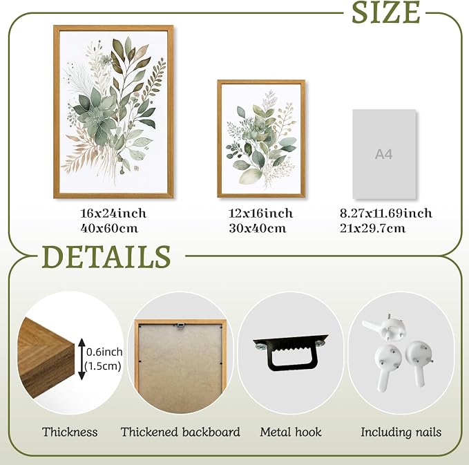 LLEEMPI Sage Green Wall Art Set of 3, Modern Watercolor Botanical Wall Decor - Image 7