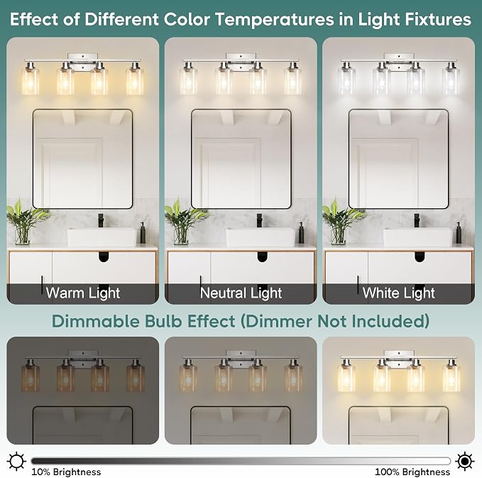 Ascher Bathroom Light Fixtures, 4-Light Vanity Light Over Mirror, Brushed - Image 9
