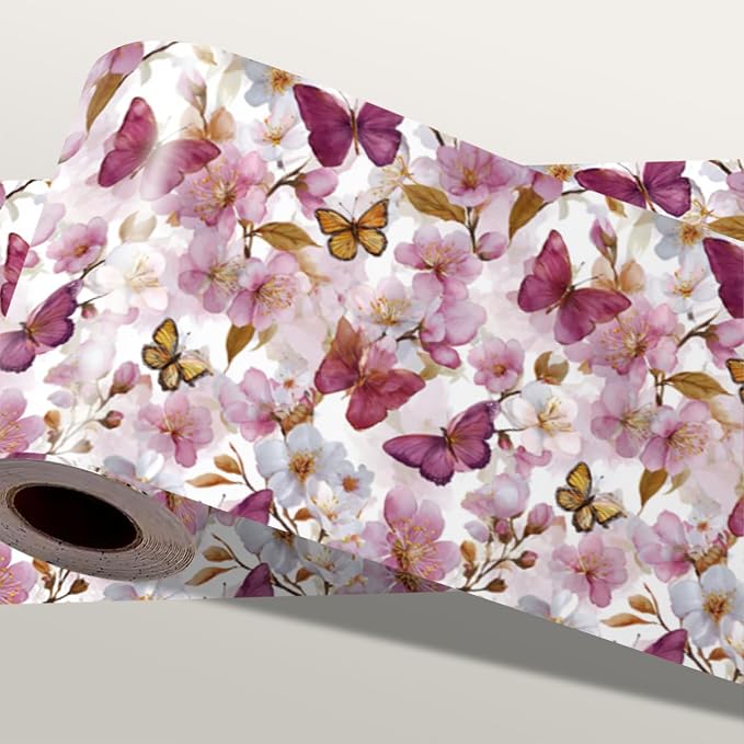 Pink Floral Wallpaper Border 196x4 Inch Peel and Stick Wall Border Removable by IOHEFY
