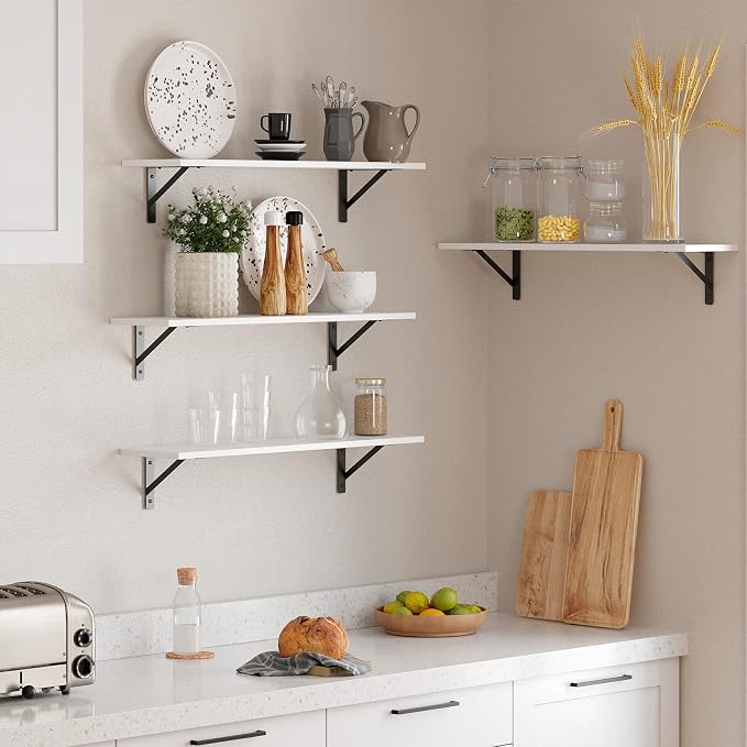 DINZI LVJ Long Wall Shelves, 24 Inch White Floating Shelves Set of 2, - Image 4