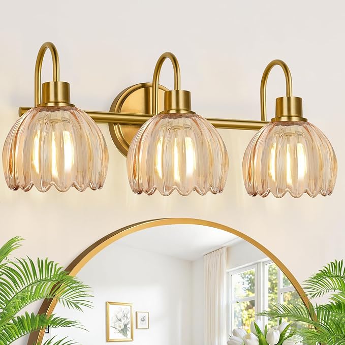 Bathroom Light Fixtures, 3-Light Brushed Gold Vanity Lights by Meybiok