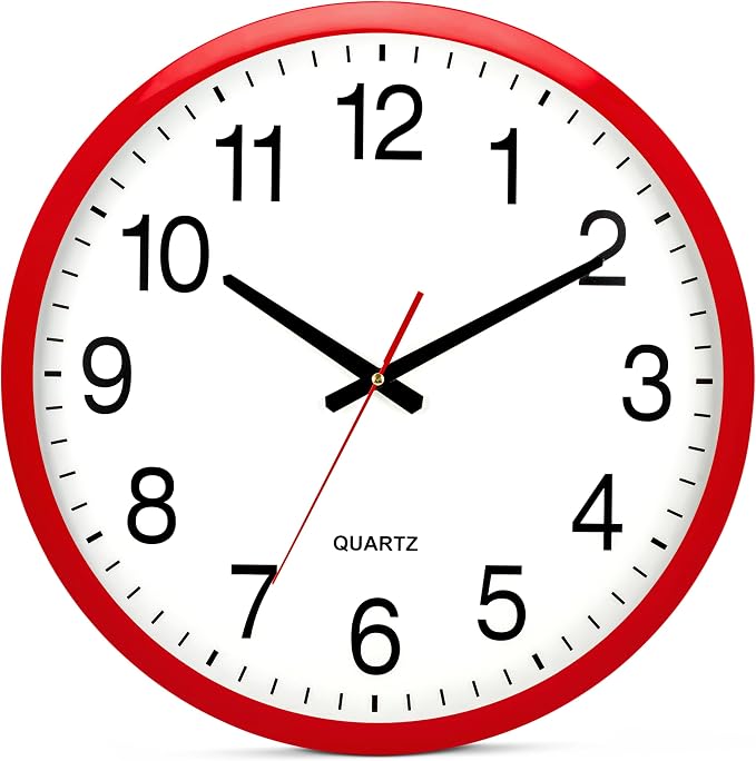 Bernhard Products Red Wall Clock Silent Non Ticking by BernhardProducts