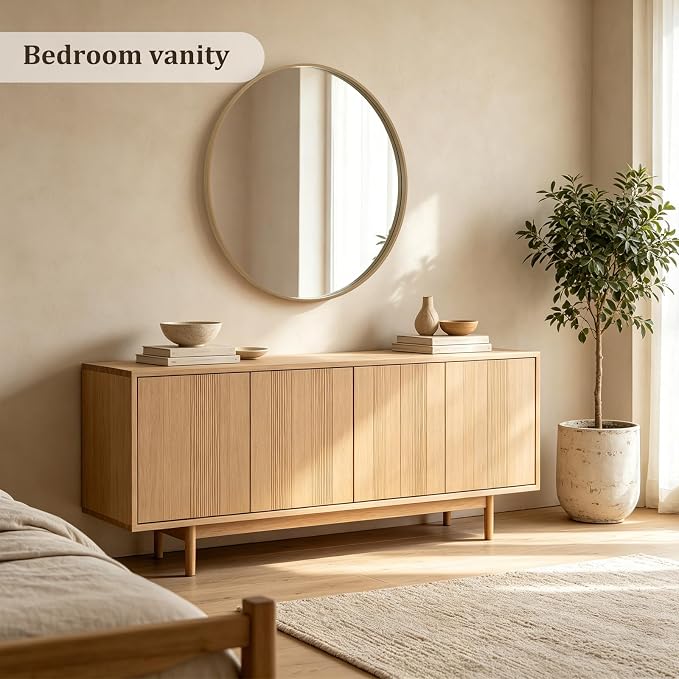 WallBeyond Round Wood Mirror - Image 2