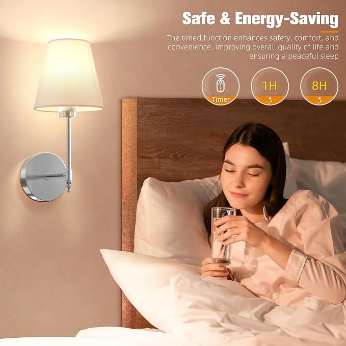 NIORSUN 14.5 inch Battery Operated Wall Sconce Set of 2, Brushed Nickel - Image 6