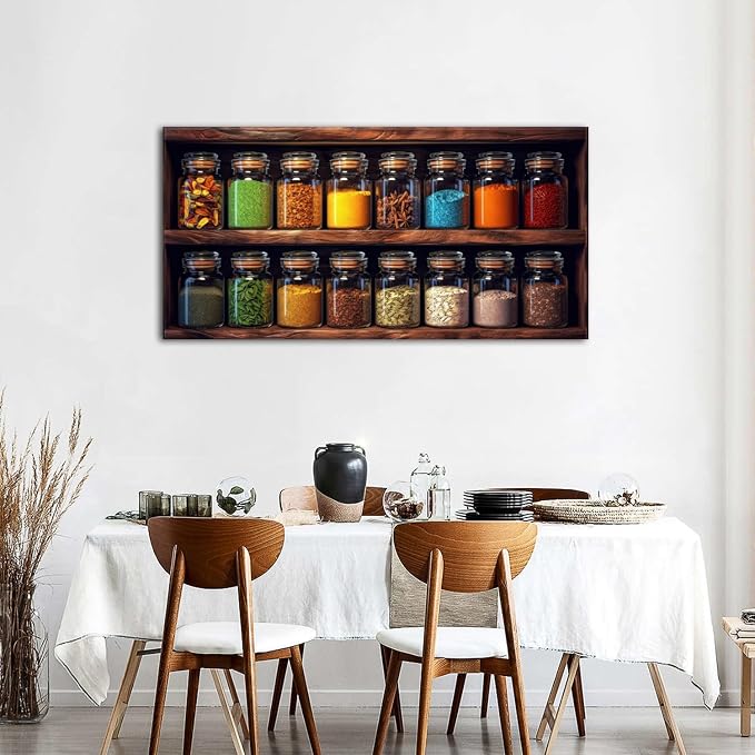 Colorful Kitchen Wall Art Mason Jar Spices Pictures Dining Room Wall Decor - Image 6