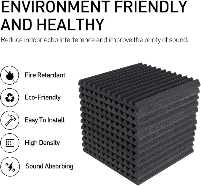Focusound 24 Pack Grey Acoustic Foam Panels 1" x 12" x 12" Sound Proof Foam - Image 3
