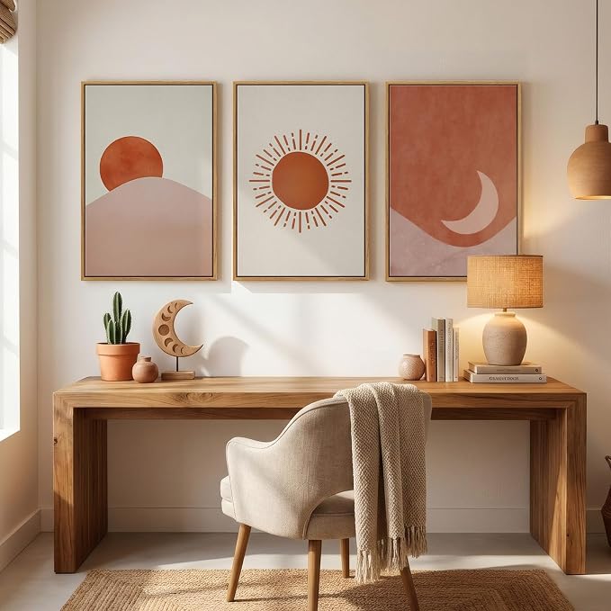 Framed Sun and Moon Boho Wall Art Bedroom, 3 Piece Abstract Minimalist - Image 4
