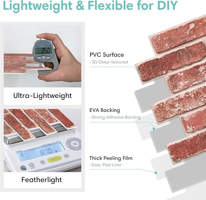 Commomy 3D Peel and Stick Brick, Ultralight Thin PVC Faux Brick Wall Panels - Image 4