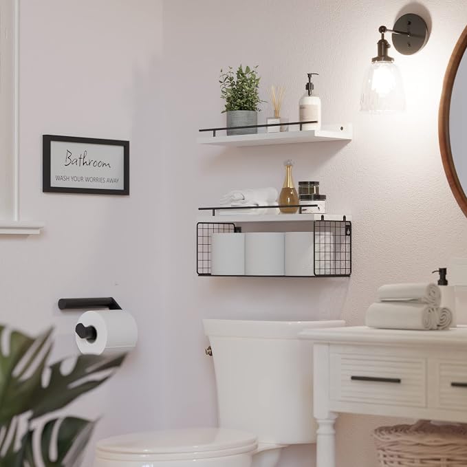 WOPITUES Floating Shelves for Wall Decor Sign, Bathroom Organizer and Storage - Image 6
