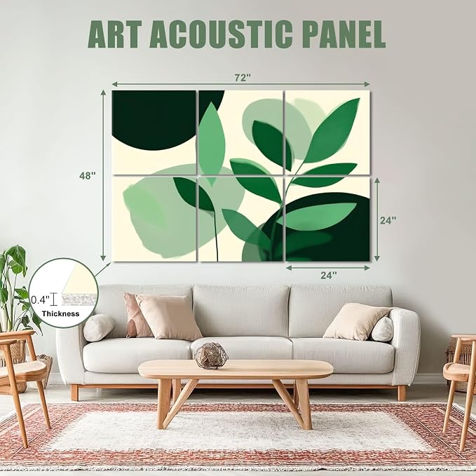 6 Pack Art Acoustic Panels Sound Absorbing Boho Botanical Leaf Orange Green - Image 2