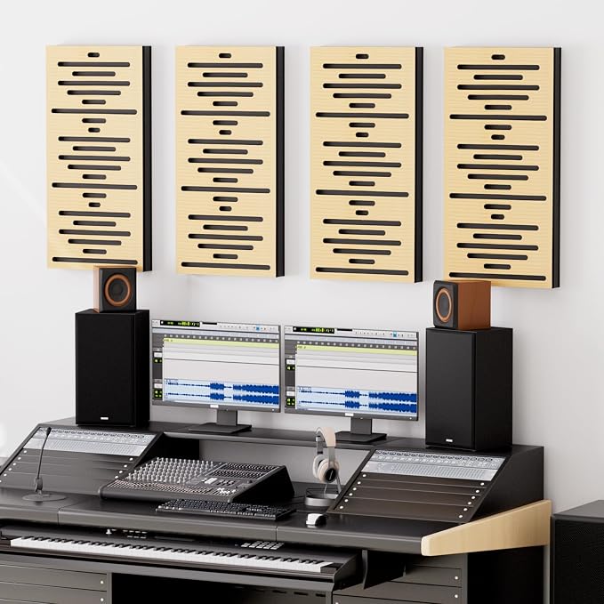 TONOR 4-Pack Acoustic Wood Wall Panels, 23.6” * 11.8” * 1.9” 3D Self-adhesive - Image 8