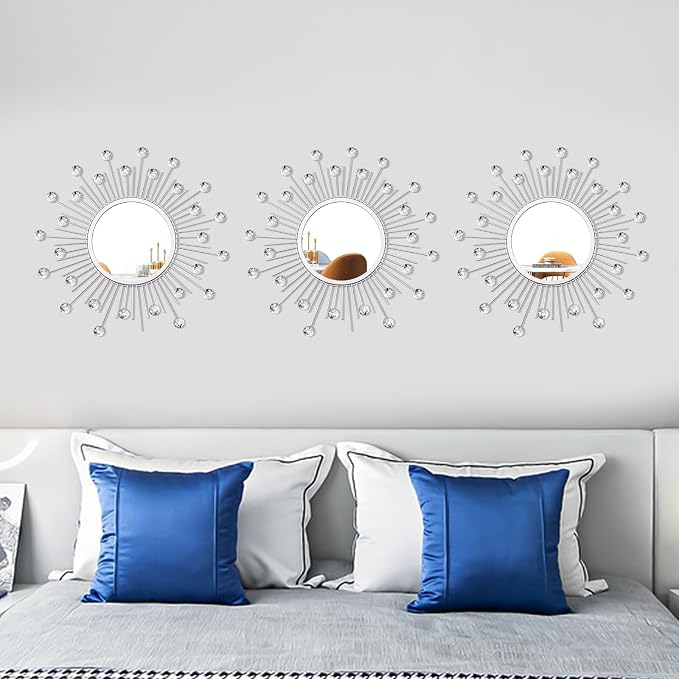 3 Pack Metal Mirrors for Wall Sunburst Wall Mirrors Home Décor Decorative - Image 4