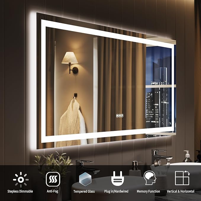LED Bathroom Mirror 55 x 26 inch, Lighted Bathroom Vanity Mirror - Image 7