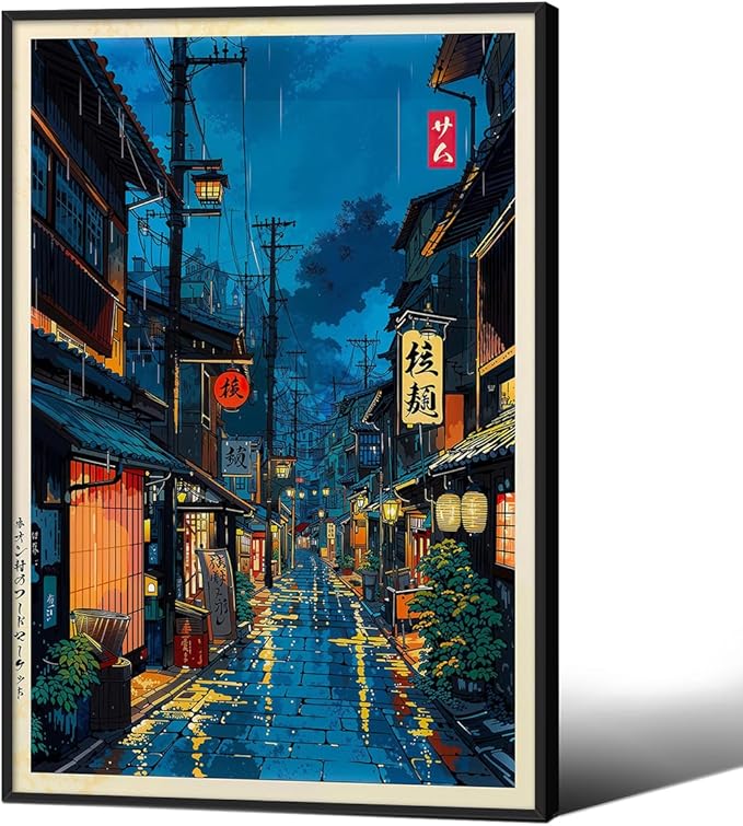 Japanese Tokyo Tea House Canvas Wall Art Japanese City Street Cafe Scene by Unknown