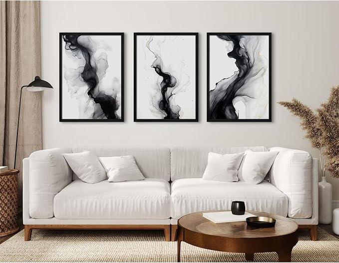 Black White Abstract Wall Art Decor Set of 3 Modern Wall Art Minimalist Canvas - Image 5