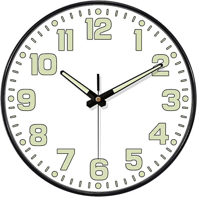 Glow in The Dark Wall Clock, Large Easy Read Numbers Tempered Glass Night Light by MABPEDO