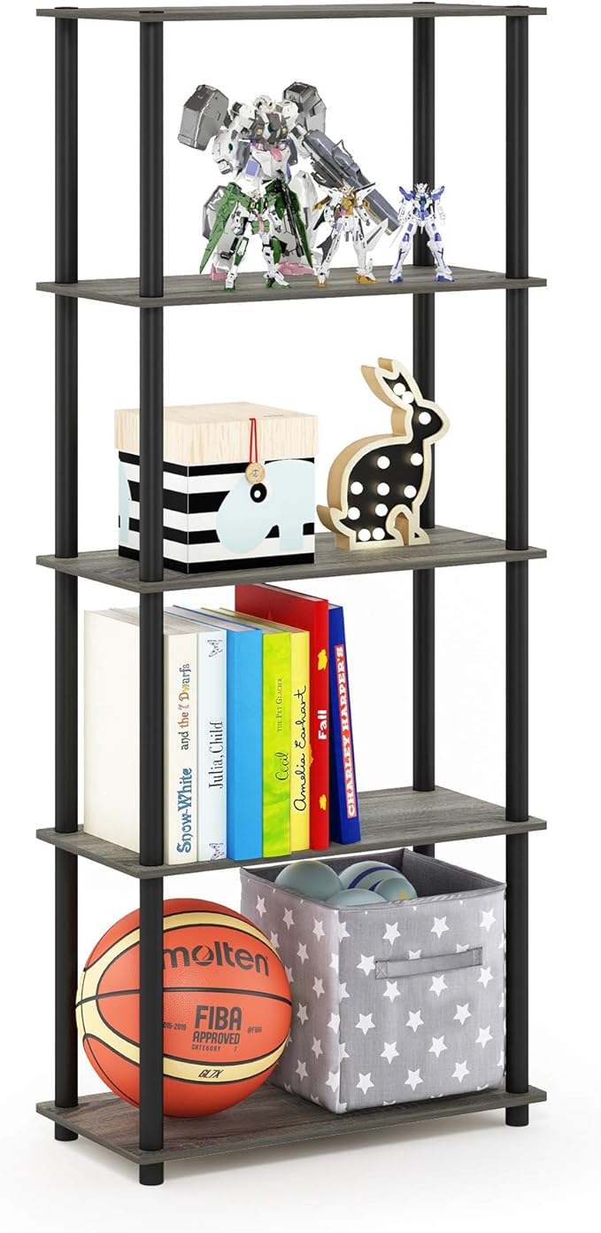 Furinno TURN-N-TUBE Storage Shelves, 5-Tier Book Shelf, Corner Shelf, Toolless by Furinno-FitsYourSpaceFitsYourBudget