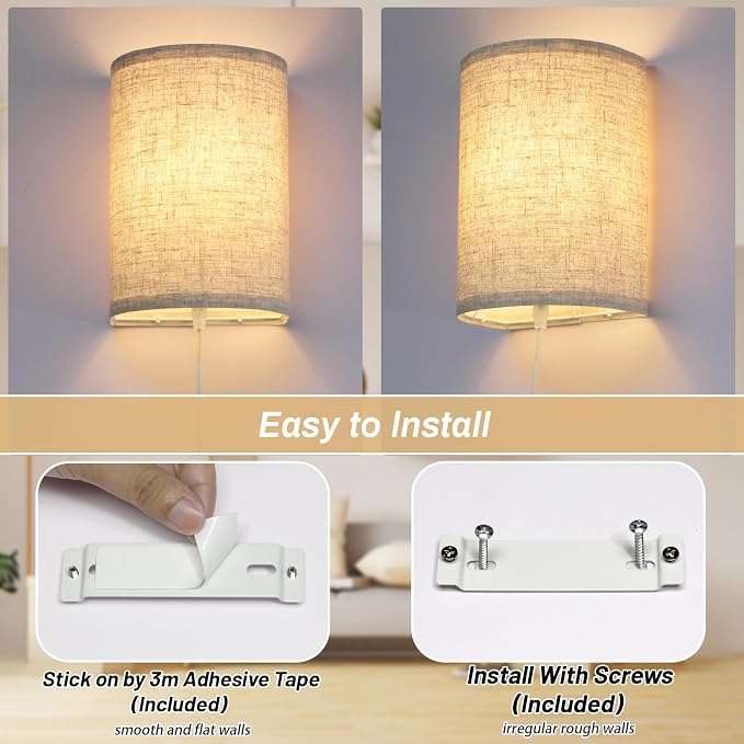 FINCMY Wall Sconce Light Plug in, Dimmable Sconces Wall Decor Set of 2 - Image 2