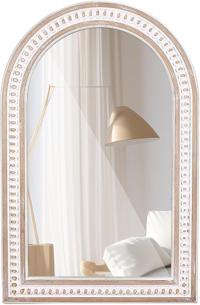 36x24 Inch Boho Beaded Arched Wall Mirror by DecointoWallDecor