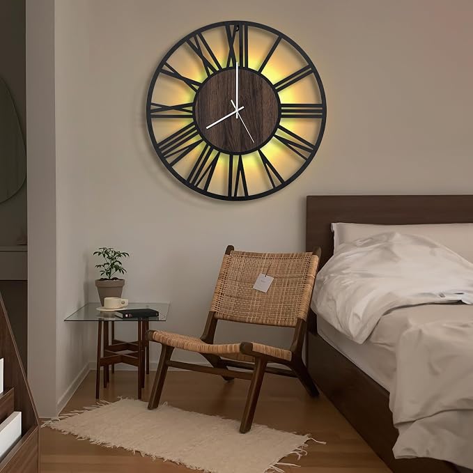 LEIKE Large LED Wall Clocks, Non Ticking, Battery Operated Rustic Round Modern - Image 7