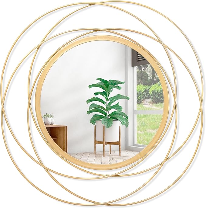 Large Round Mirror with Iron Metal Wire Frame Wall-Mounted Mirror by HLFMVWE