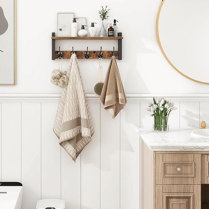 Homode Wall Hooks with Shelf, Wood Coat Rack with Shelf Wall-Mounted, Entryway - Image 3