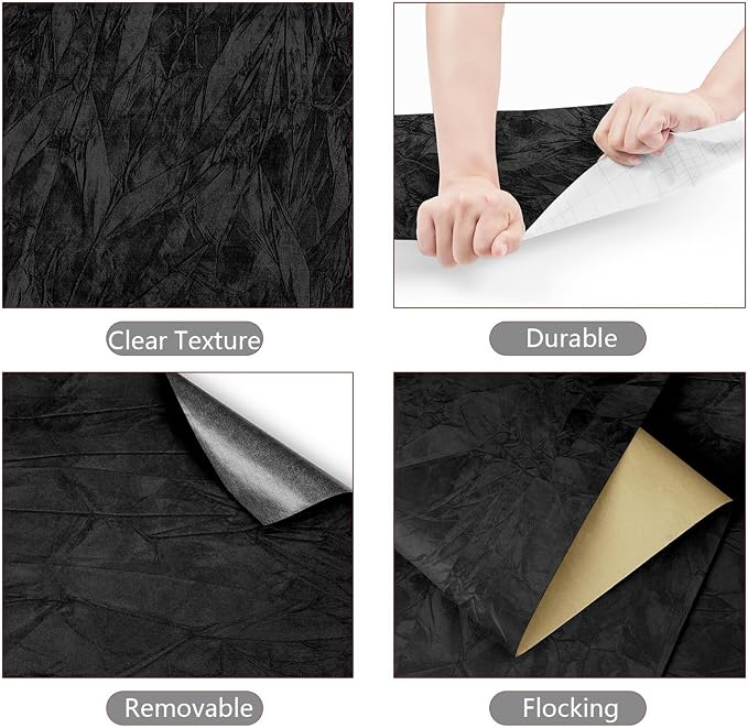 YENHOME 17.7"X200" Black Wallpaper Peel and Stick Black Felt Fabric Self - Image 6