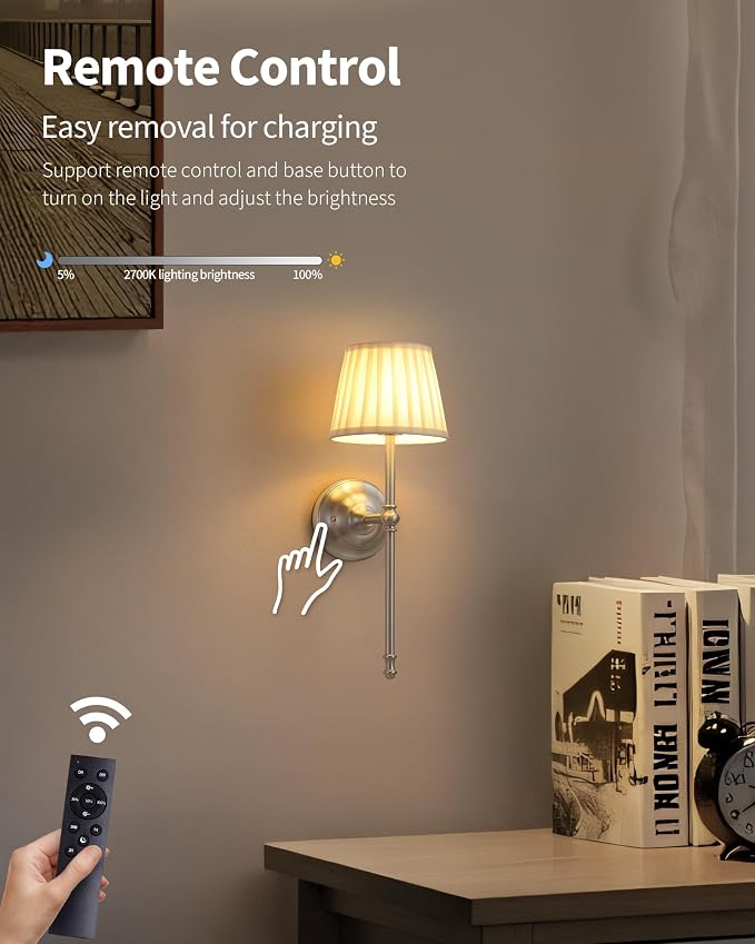KDG Cordless Wall Sconces Set of 2, Small Wireless 5200mAh Rechargeable Battery - Image 6