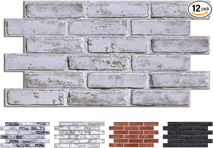 COMSTICKC 3D Whitewash Brick Wall Panel Peel and Stick, DIY UrltraLight PVC by COMSTICKCDECOR