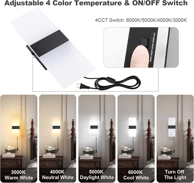 TRLIFE Modern LED Wall Sconces, Adjustable 4 Color Temperature 12W Wall Sconce - Image 2