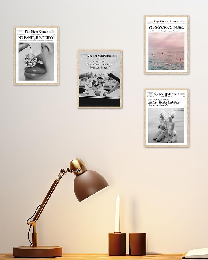 iHery Small Framed Trendy Coastal Cowgirl NewsPaper Wall Art Prints, Western - Image 4