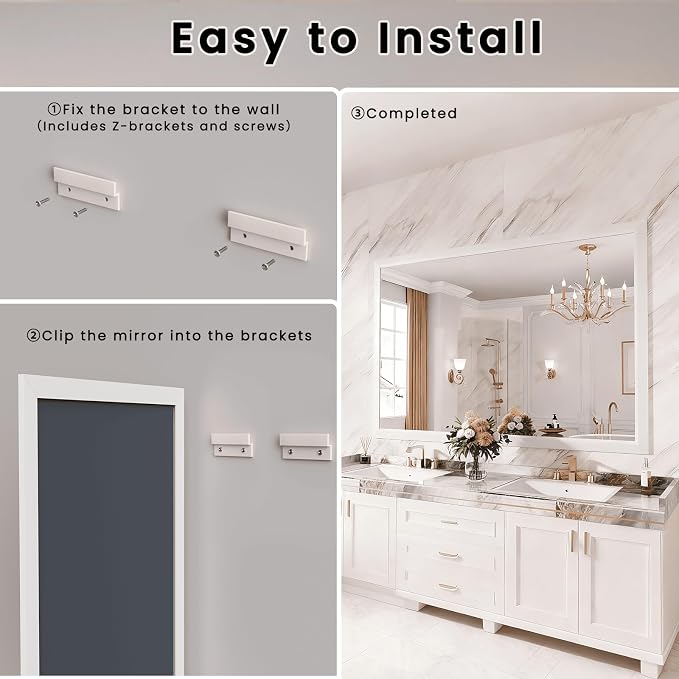 Amorho Bathroom Mirror, 55x40 Inch White Framed Bathroom Mirrors - Image 7
