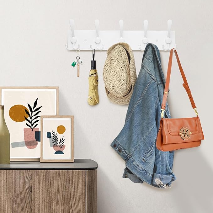 Kuhome 2pcs Coat Rack Wall Mount Coat Hooks Wooden Hat Rack - Image 3