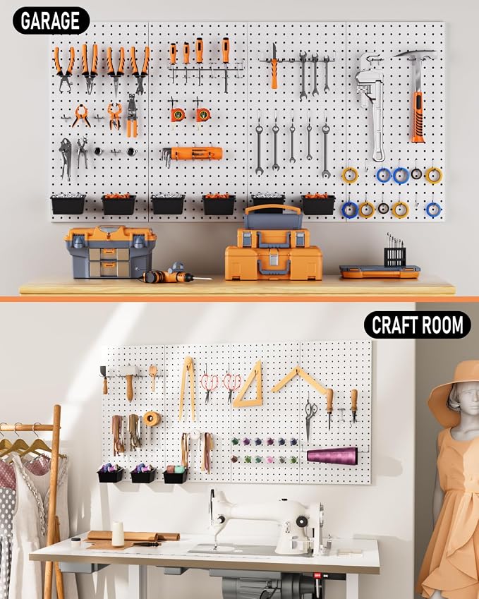 INCLY 158PCS Metal Pegboard Wall Organizer, 48x24 Inch White Pegboard Panels - Image 7